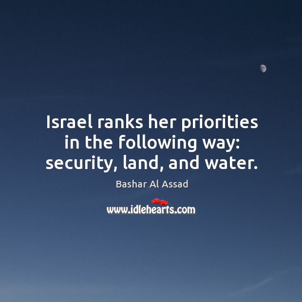Israel ranks her priorities in the following way: security, land, and water. Image