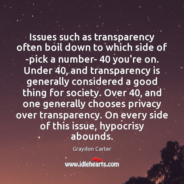Issues such as transparency often boil down to which side of -pick Graydon Carter Picture Quote