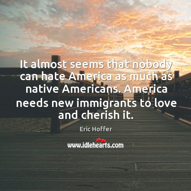 It almost seems that nobody can hate america as much as native americans. America needs new immigrants to love and cherish it. Image