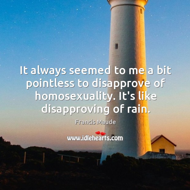 It always seemed to me a bit pointless to disapprove of homosexuality. Francis Maude Picture Quote