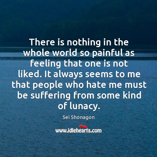 It always seems to me that people who hate me must be suffering from some kind of lunacy. Sei Shonagon Picture Quote