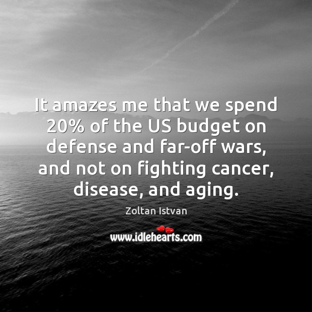 It amazes me that we spend 20% of the US budget on defense Zoltan Istvan Picture Quote