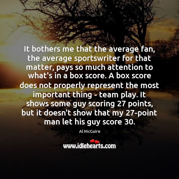 It bothers me that the average fan, the average sportswriter for that Al McGuire Picture Quote