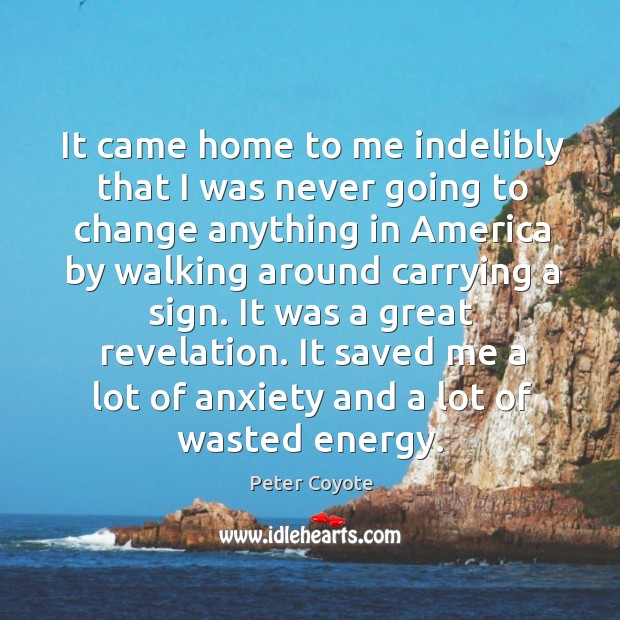 It came home to me indelibly that I was never going to change anything in america by Peter Coyote Picture Quote