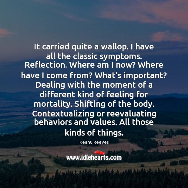 It carried quite a wallop. I have all the classic symptoms. Reflection. Keanu Reeves Picture Quote