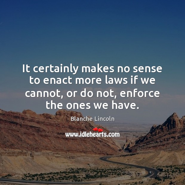 It certainly makes no sense to enact more laws if we cannot, Blanche Lincoln Picture Quote