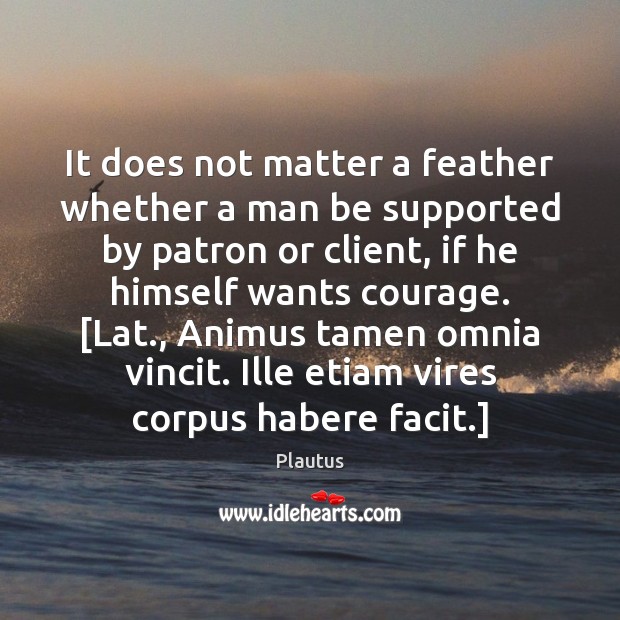 It does not matter a feather whether a man be supported by Plautus Picture Quote