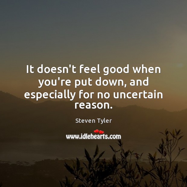It doesn’t feel good when you’re put down, and especially for no uncertain reason. Steven Tyler Picture Quote