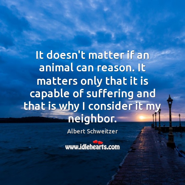 It doesn’t matter if an animal can reason. It matters only that Albert Schweitzer Picture Quote