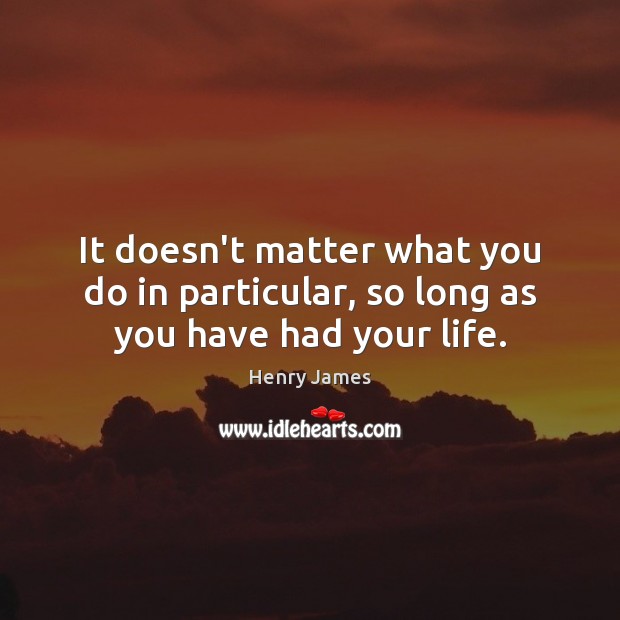 It doesn’t matter what you do in particular, so long as you have had your life. Henry James Picture Quote