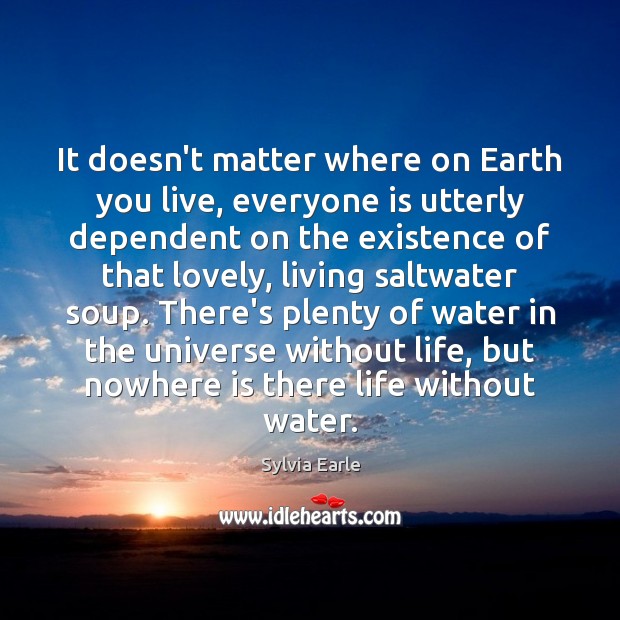 It doesn’t matter where on Earth you live, everyone is utterly dependent Sylvia Earle Picture Quote