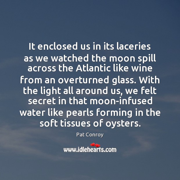 It enclosed us in its laceries as we watched the moon spill Pat Conroy Picture Quote