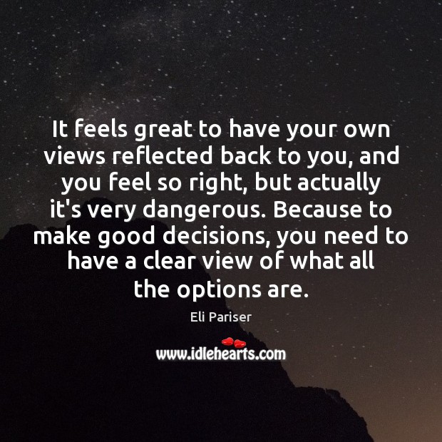 It feels great to have your own views reflected back to you, Eli Pariser Picture Quote