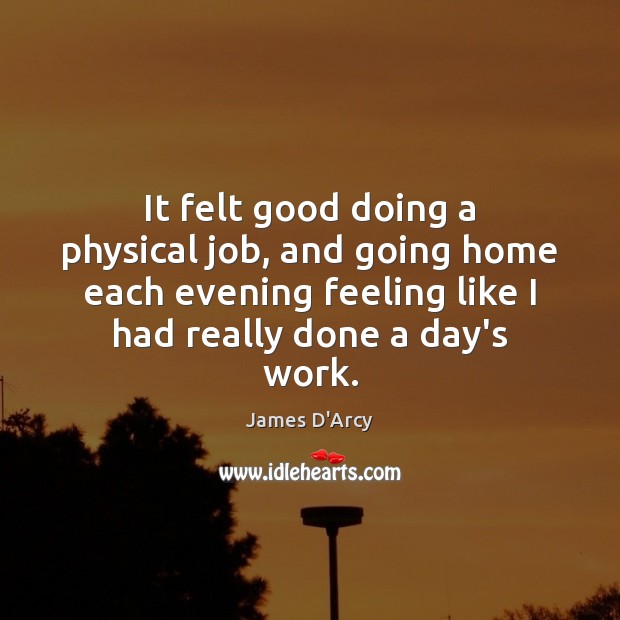 It felt good doing a physical job, and going home each evening James D’Arcy Picture Quote