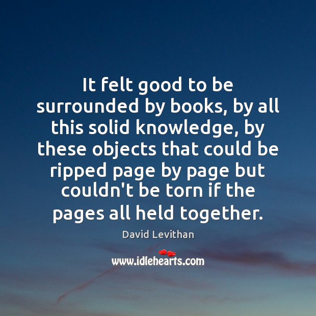 It felt good to be surrounded by books, by all this solid David Levithan Picture Quote