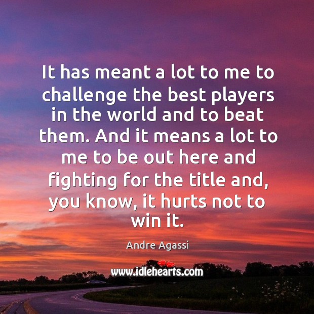 It has meant a lot to me to challenge the best players in the world and to beat them. Andre Agassi Picture Quote