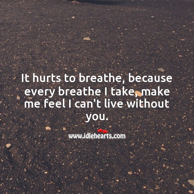 It hurts to breathe, because every breathe I take, make me feel I can’t live without you. Image