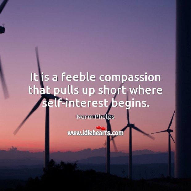 It is a feeble compassion that pulls up short where self-interest begins. Norm Phelps Picture Quote
