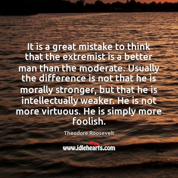 It is a great mistake to think that the extremist is a Theodore Roosevelt Picture Quote