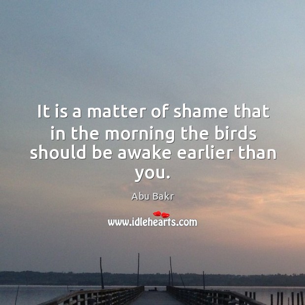 It is a matter of shame that in the morning the birds should be awake earlier than you. Abu Bakr Picture Quote