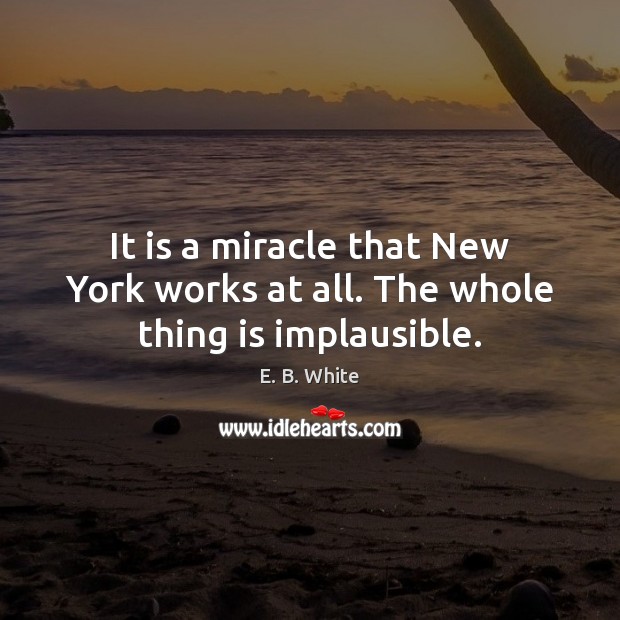 It is a miracle that New York works at all. The whole thing is implausible. E. B. White Picture Quote