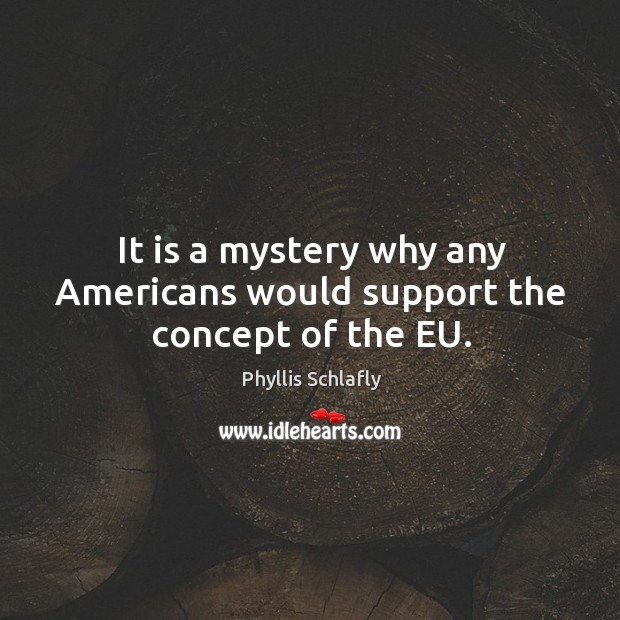 It is a mystery why any americans would support the concept of the eu. Phyllis Schlafly Picture Quote