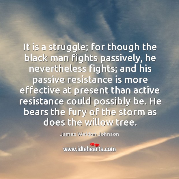 It is a struggle; for though the black man fights passively, he nevertheless fights James Weldon Johnson Picture Quote