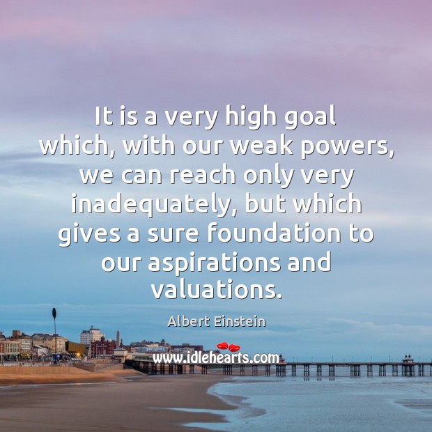 It is a very high goal which, with our weak powers, we Albert Einstein Picture Quote