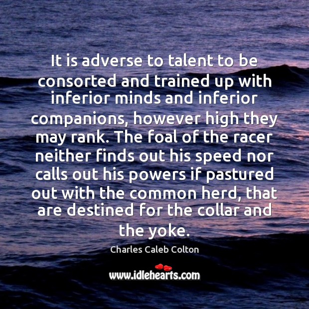 It is adverse to talent to be consorted and trained up with Charles Caleb Colton Picture Quote