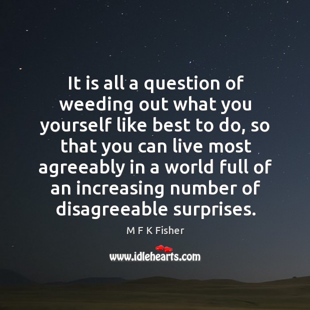 It is all a question of weeding out what you yourself like M F K Fisher Picture Quote
