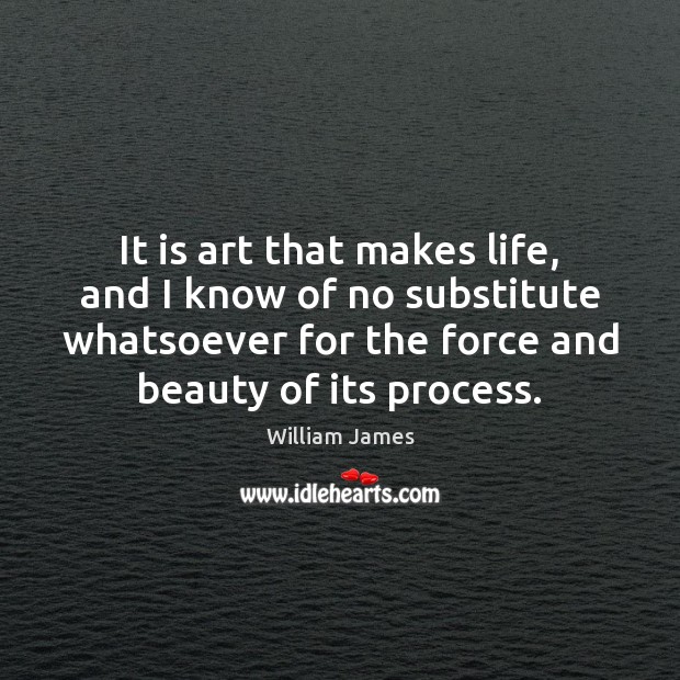It is art that makes life, and I know of no substitute William James Picture Quote
