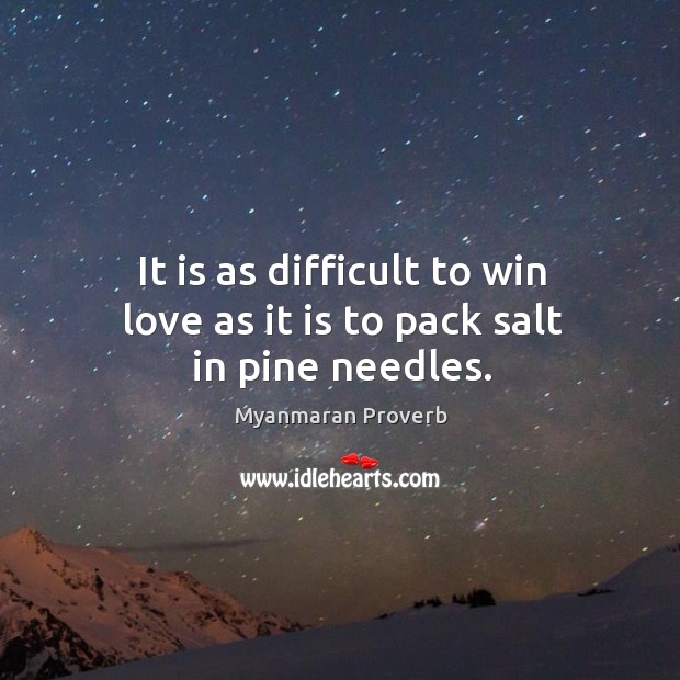 It is as difficult to win love as it is to pack salt in pine needles. Myanmaran Proverbs Image