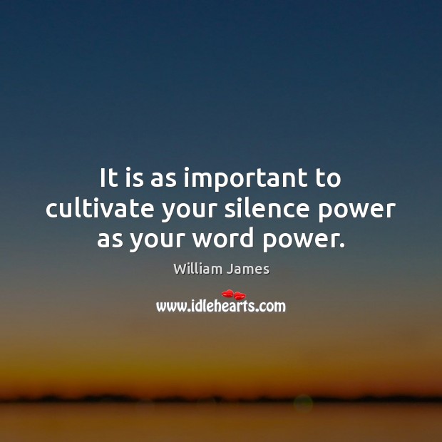 It is as important to cultivate your silence power as your word power. William James Picture Quote