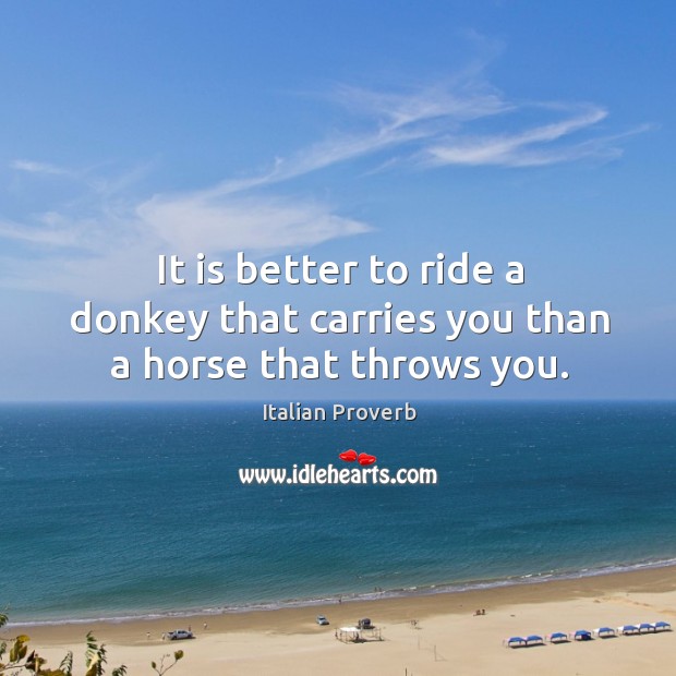 It is better to ride a donkey that carries you than a horse that throws you. Image