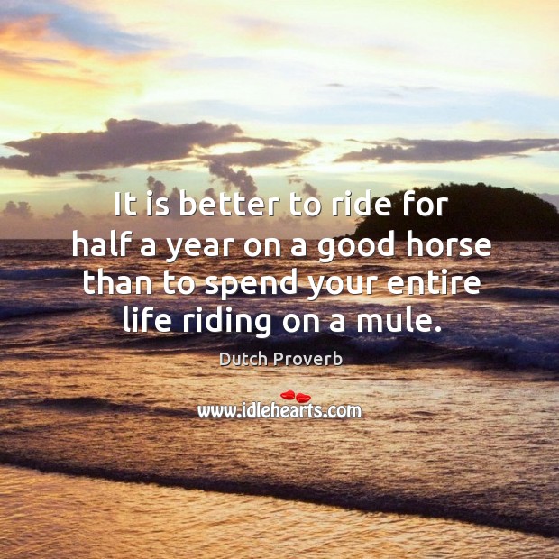 It is better to ride for half a year on a good horse than to spend your entire life riding on a mule. Image