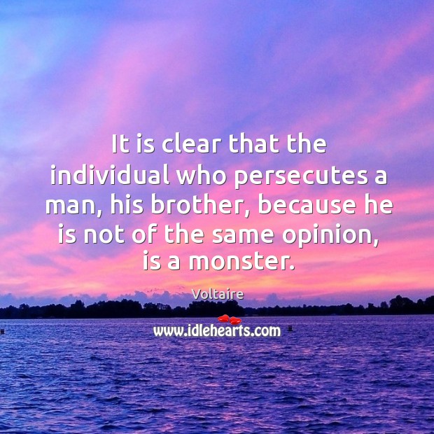 It is clear that the individual who persecutes a man, his brother, Voltaire Picture Quote