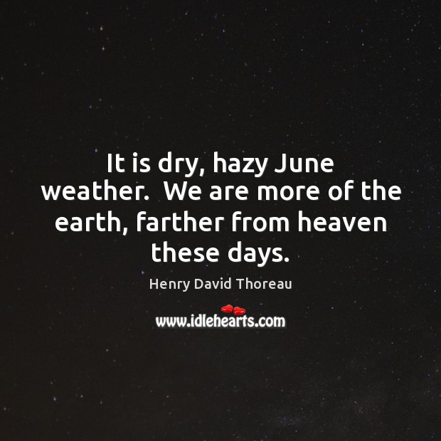 It is dry, hazy June weather.  We are more of the earth, farther from heaven these days. Image