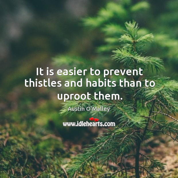 It is easier to prevent thistles and habits than to uproot them. Austin O’Malley Picture Quote