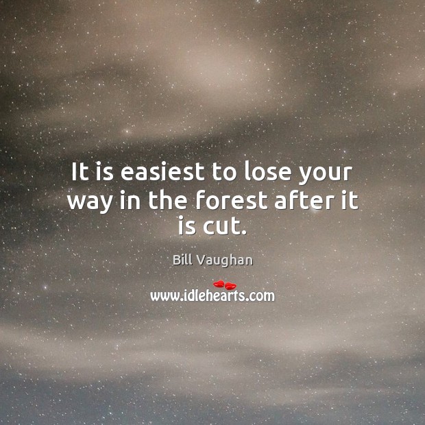 It is easiest to lose your way in the forest after it is cut. Bill Vaughan Picture Quote