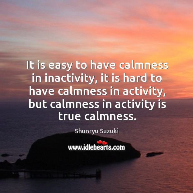 It is easy to have calmness in inactivity, it is hard to Shunryu Suzuki Picture Quote