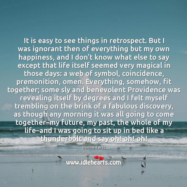 It is easy to see things in retrospect. But I was ignorant Donna Tartt Picture Quote
