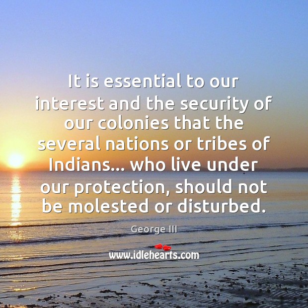 It is essential to our interest and the security of our colonies Image