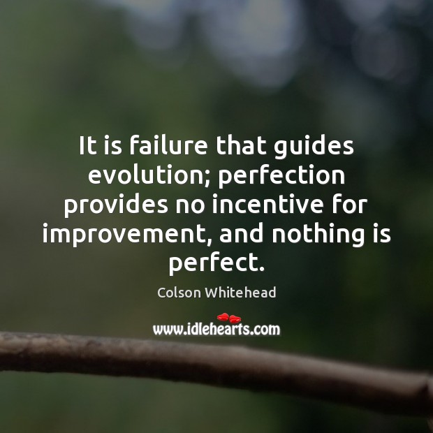 It is failure that guides evolution; perfection provides no incentive for improvement, Colson Whitehead Picture Quote