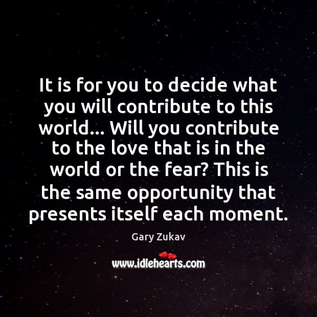 It is for you to decide what you will contribute to this Gary Zukav Picture Quote