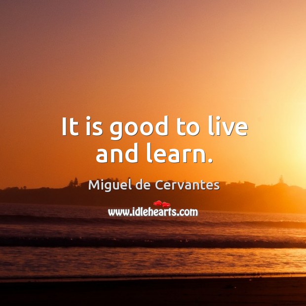 It is good to live and learn. Miguel de Cervantes Picture Quote