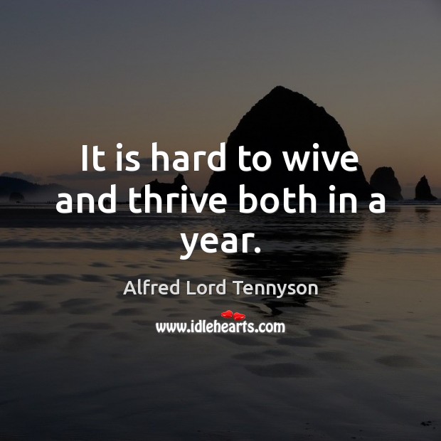 It is hard to wive and thrive both in a year. Alfred Lord Tennyson Picture Quote