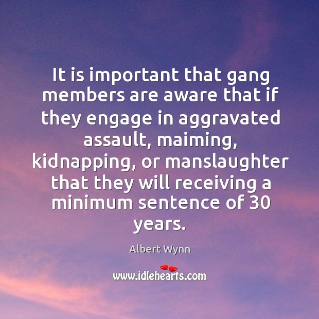 It is important that gang members are aware that if they engage in aggravated assault Albert Wynn Picture Quote
