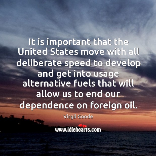 It is important that the united states move with all deliberate Virgil Goode Picture Quote