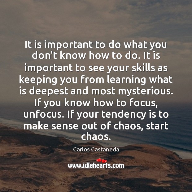 It is important to do what you don’t know how to do. Carlos Castaneda Picture Quote