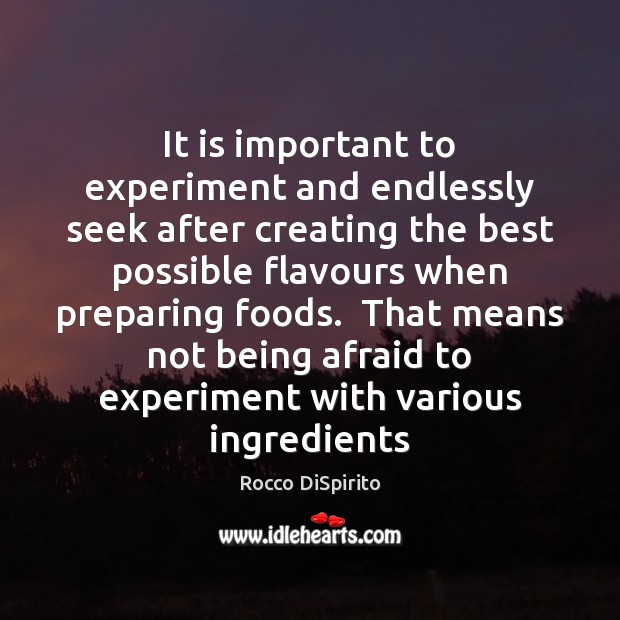 It is important to experiment and endlessly seek after creating the best Rocco DiSpirito Picture Quote